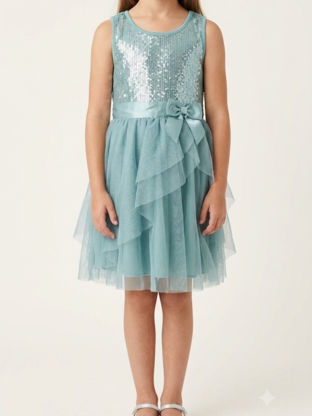 lilt Aqua Sequin Bodice Tulle Bow Dress-Size 6 Kids
